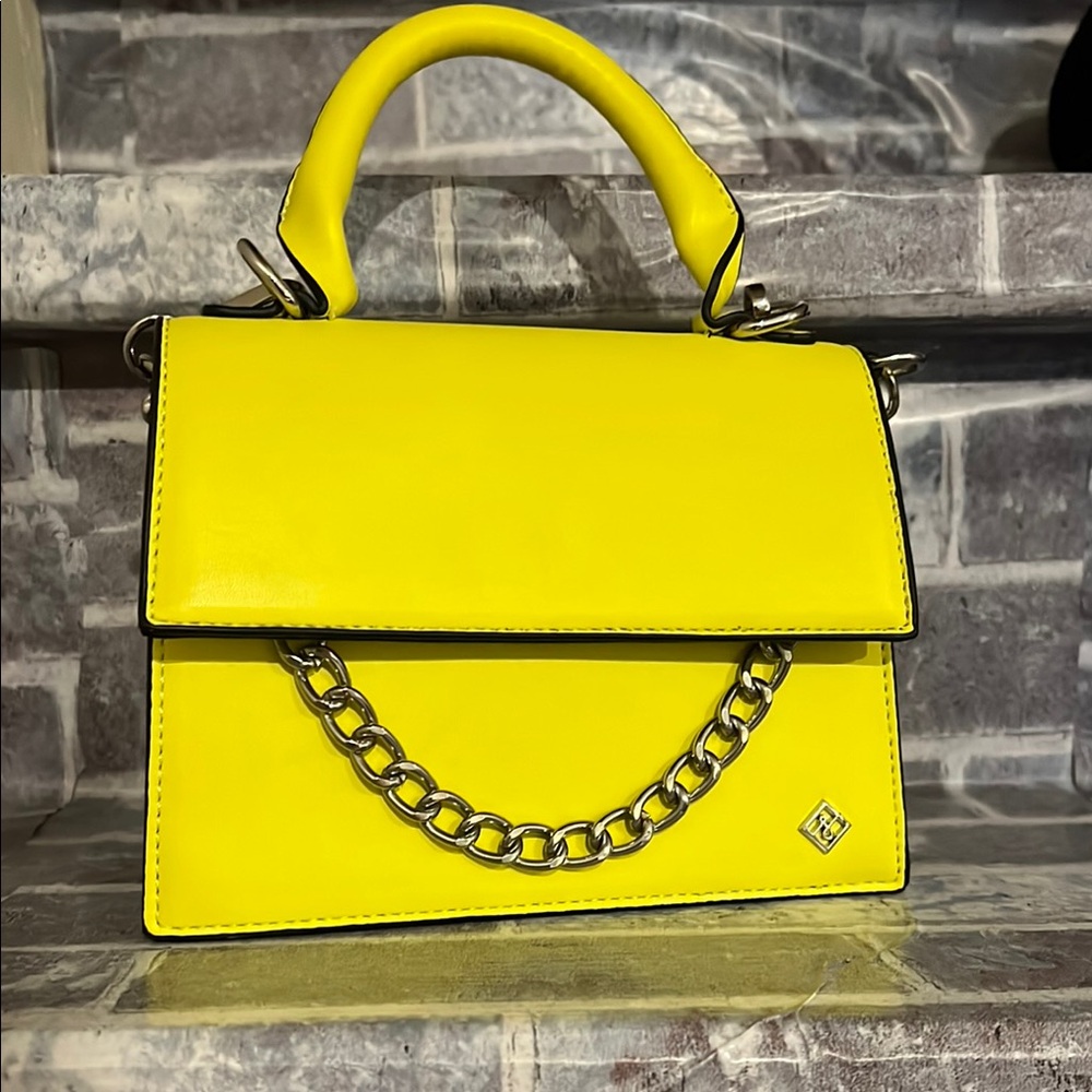 Bright Lemon Mini Bag with Structured Shape and Chain Detail